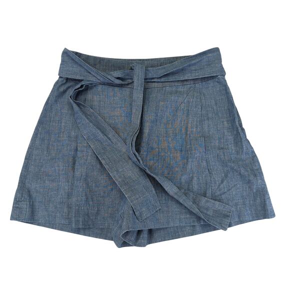 J.Crew Tie Waist Short Chambray G5309 High-rise Pleated Women's 8 100% Cotton - Picture 1 of 5